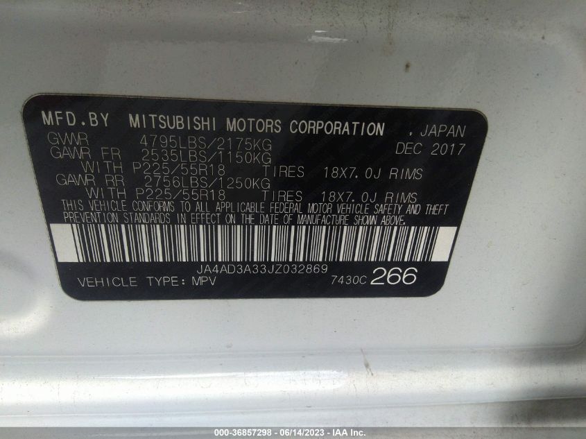 2018 MITSUBISHI OUTLANDER SE/SEL/LE - JA4AD3A33JZ032869