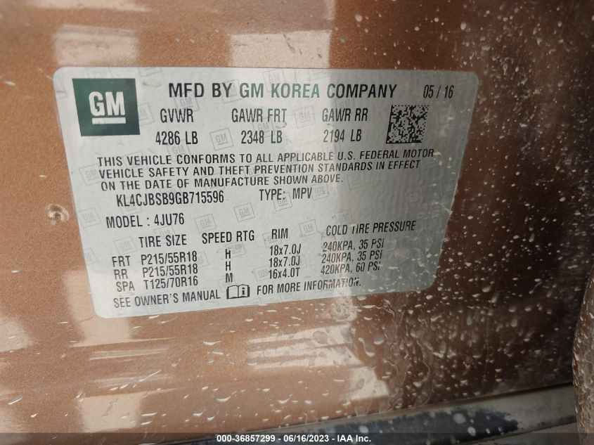 2016 BUICK ENCORE CONVENIENCE - KL4CJBSB9GB715596