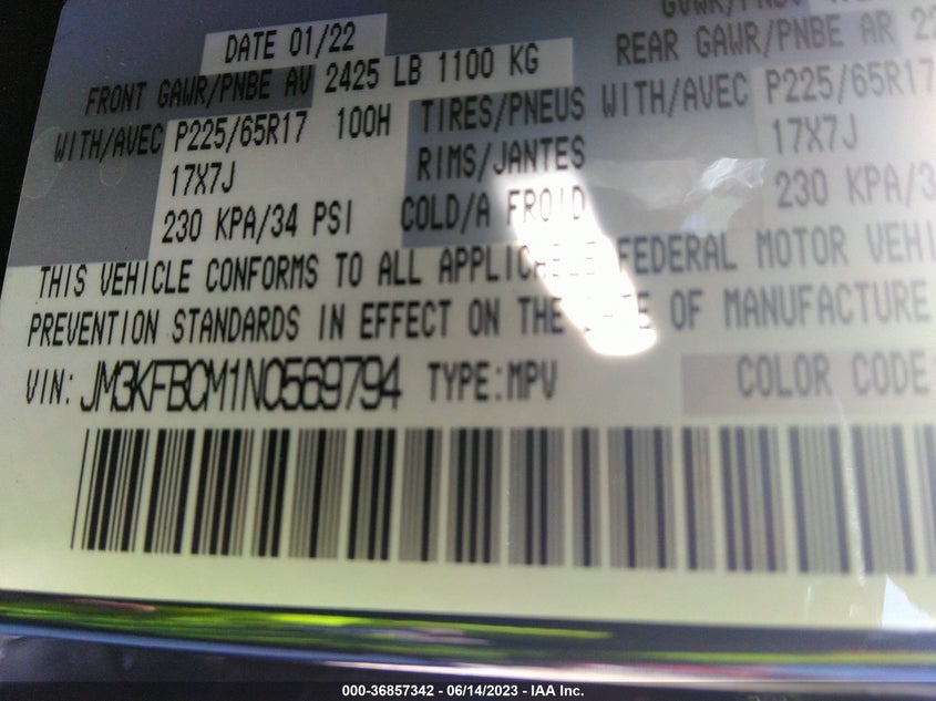 VIN JM3KFBCM1N0569794 2022 MAZDA CX-5 2.5 S PREFERRED PACKAGE