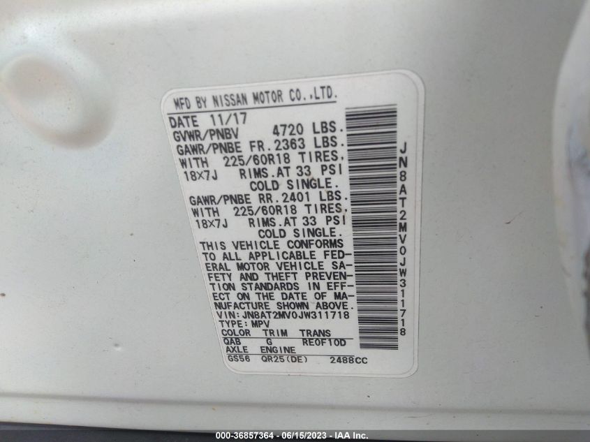 2018 NISSAN ROGUE S/SL/SV - JN8AT2MV0JW311718