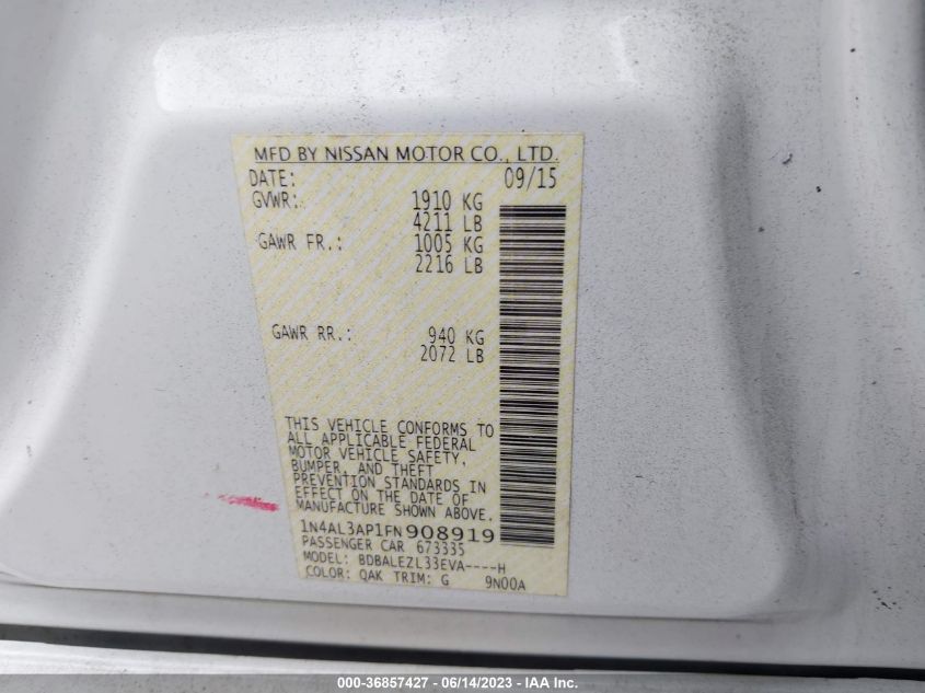 2015 NISSAN ALTIMA 2.5 S - 1N4AL3AP1FN908919