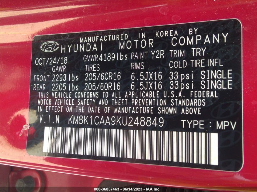 KM8K1CAA9KU248849 Hyundai Kona SE 9