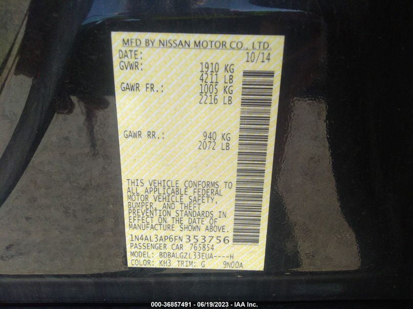 2015 NISSAN ALTIMA 2.5 S - 1N4AL3AP6FN353756