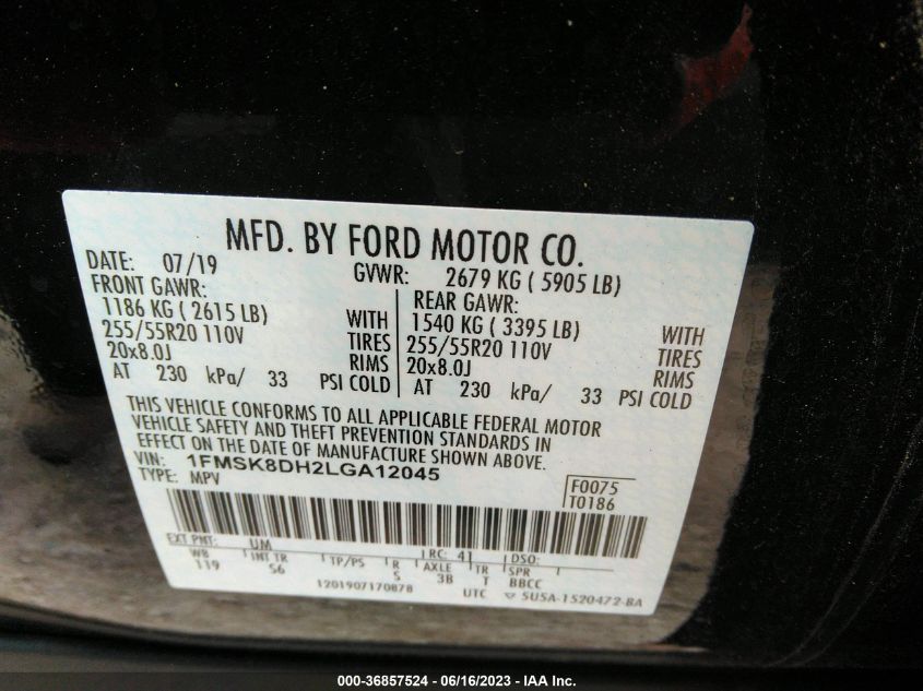 2020 FORD EXPLORER XLT 1FMSK8DH2LGA12045