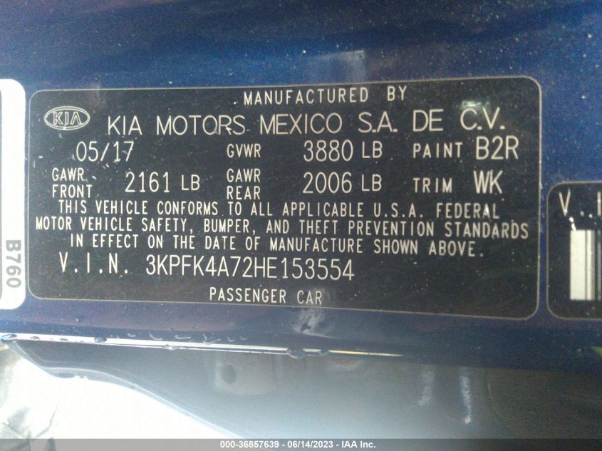 2017 KIA FORTE LX - 3KPFK4A72HE153554