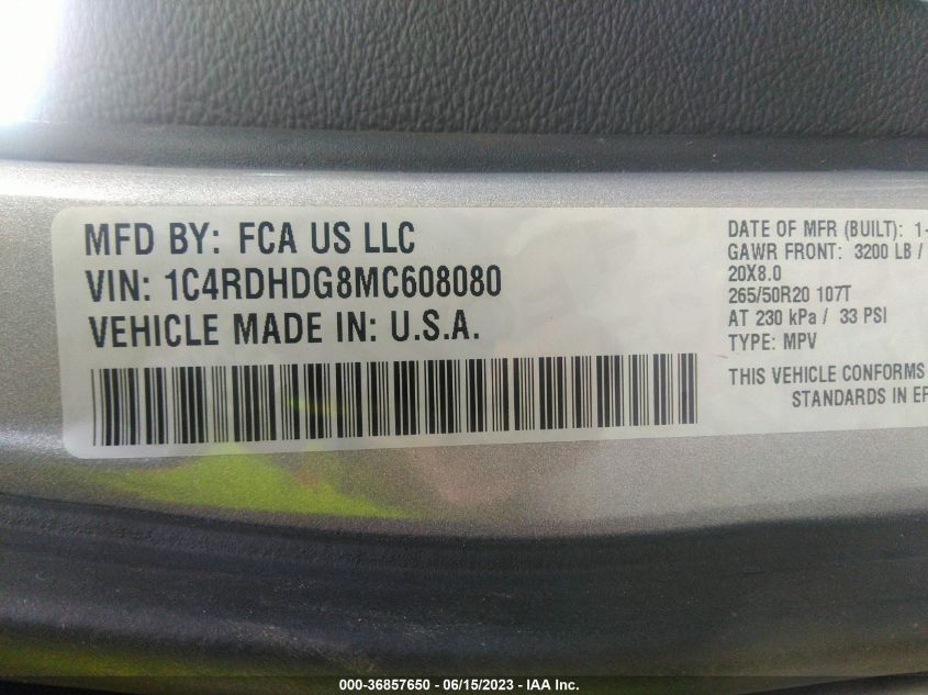 2021 DODGE DURANGO GT PLUS - 1C4RDHDG8MC608080