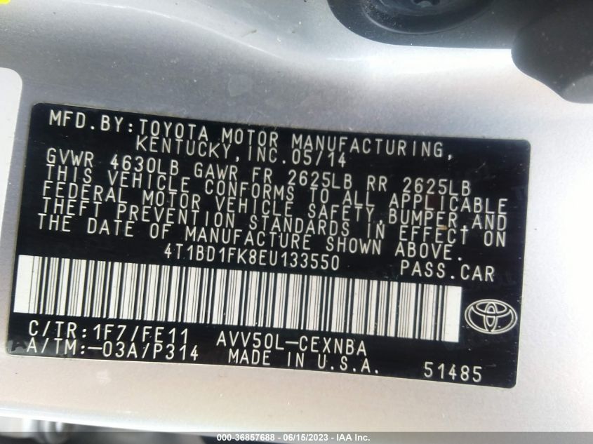 2014 TOYOTA CAMRY HYBRID LE/XLE/SE LIMITED EDITION - 4T1BD1FK8EU133550