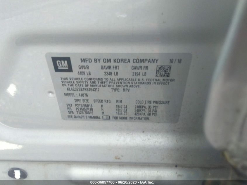 2019 BUICK ENCORE PREFERRED - KL4CJESB1KB764317