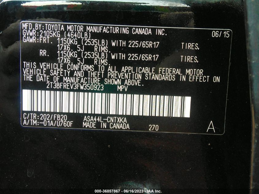 2015 TOYOTA RAV4 LE - 2T3BFREV3FW350923