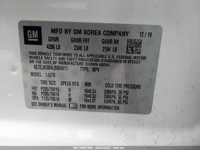 2020 CHEVROLET TRAX LS - KL7CJKSB4LB084611