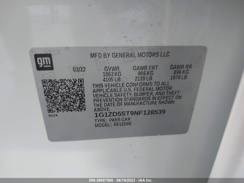 2022 CHEVROLET MALIBU LT - 1G1ZD5ST9NF128539