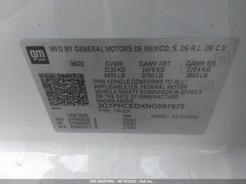 2022 GMC SIERRA 1500 ELEVATION - 3GTPHCEDXNG597875
