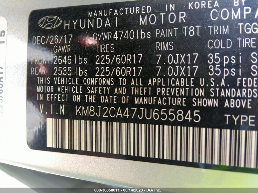 2018 HYUNDAI TUCSON SE - KM8J2CA47JU655845