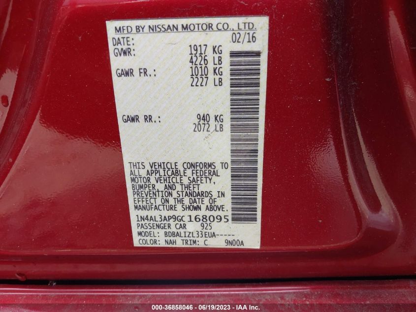 2016 NISSAN ALTIMA 2.5 - 1N4AL3AP9GC168095