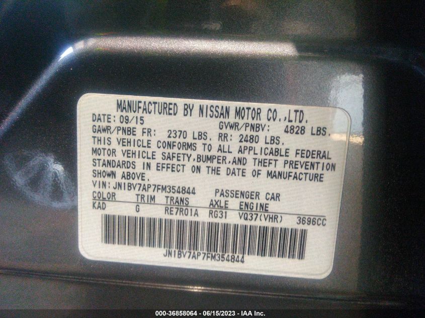 2015 INFINITI Q50 PREMIUM/SPORT - JN1BV7AP7FM354844