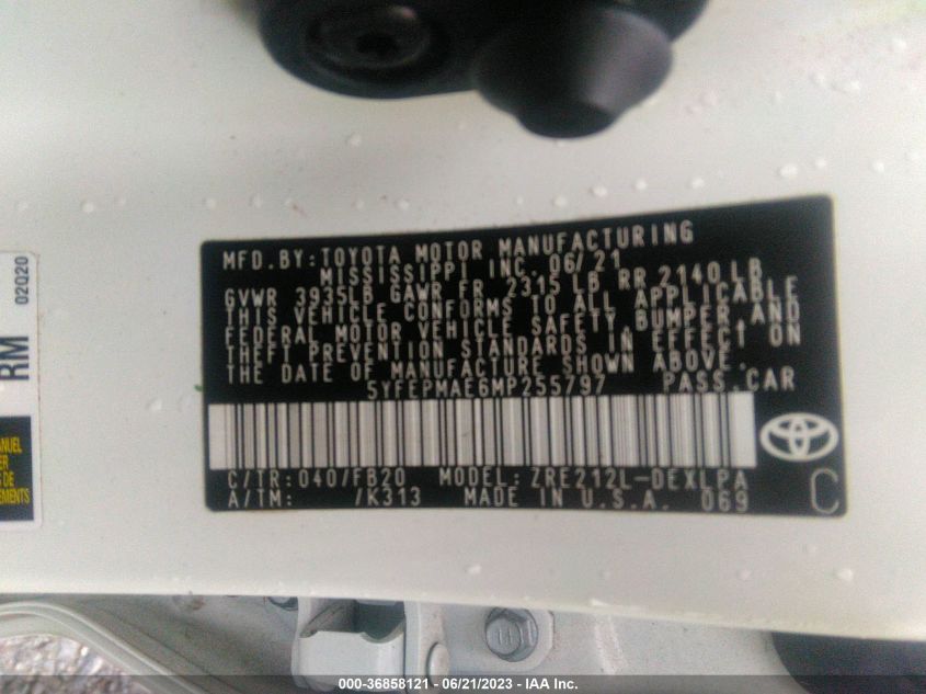 2021 TOYOTA COROLLA LE - 5YFEPMAE6MP255797