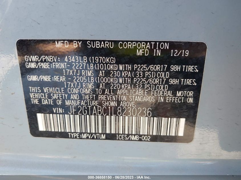 2020 SUBARU CROSSTREK - JF2GTABC1L8230236
