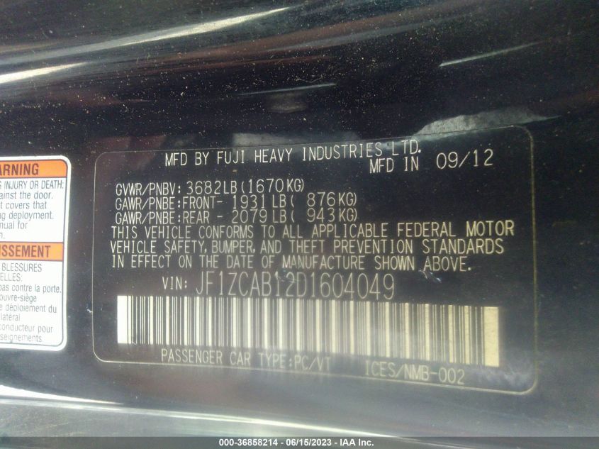 2013 SUBARU BRZ PREMIUM - JF1ZCAB12D1604049