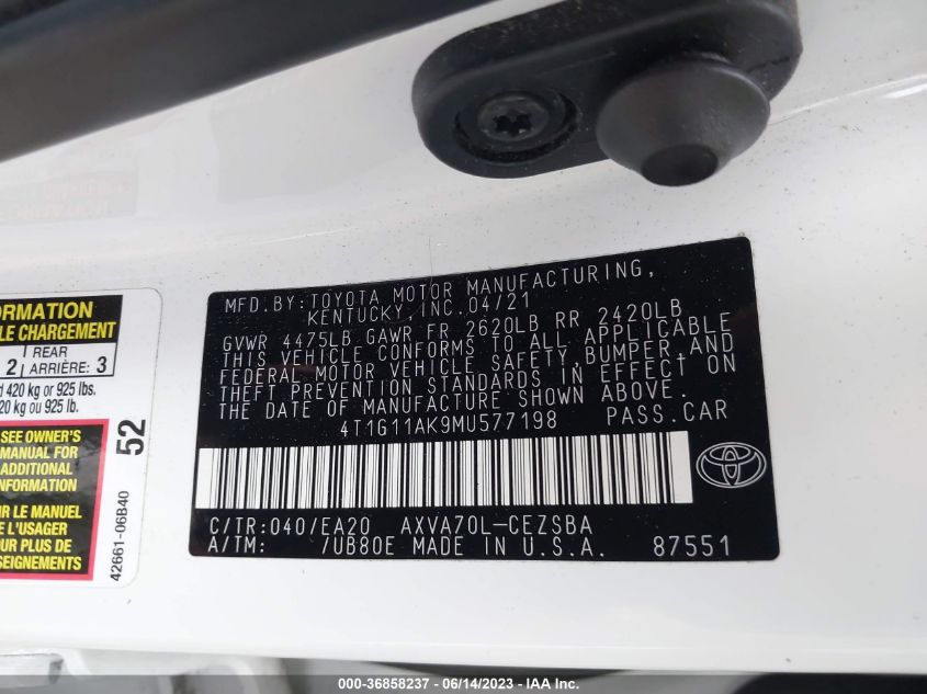2021 TOYOTA CAMRY SE - 4T1G11AK9MU577198