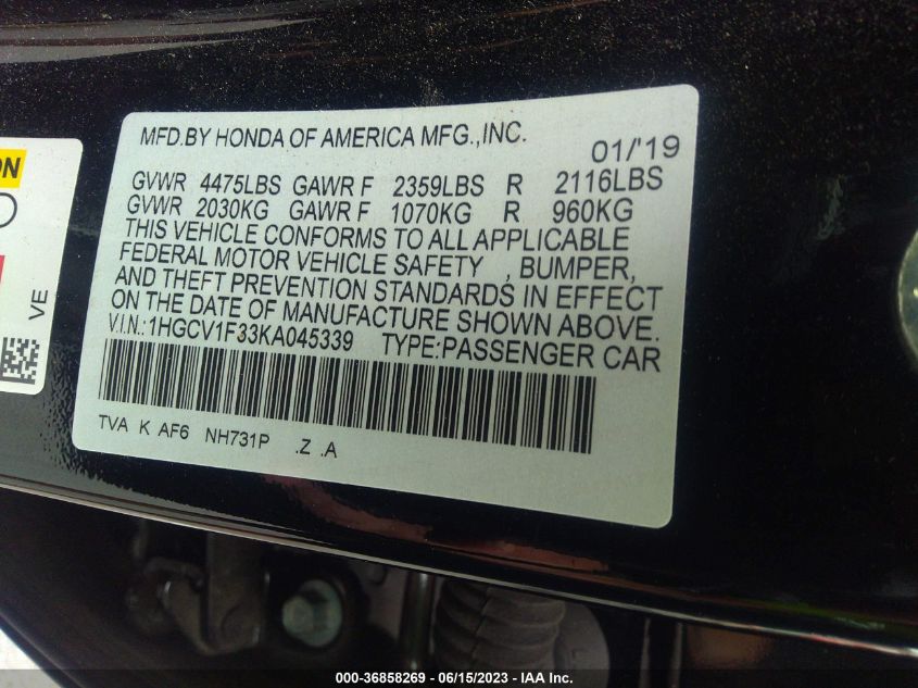 2019 HONDA ACCORD SEDAN SPORT 1.5T - 1HGCV1F33KA045339