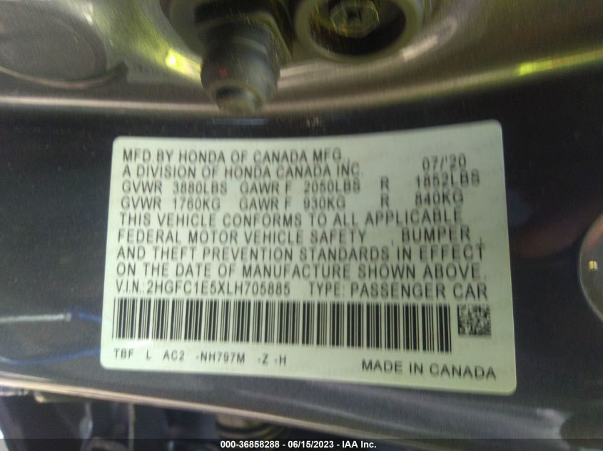 2020 HONDA CIVIC SI SEDAN 2HGFC1E5XLH705885