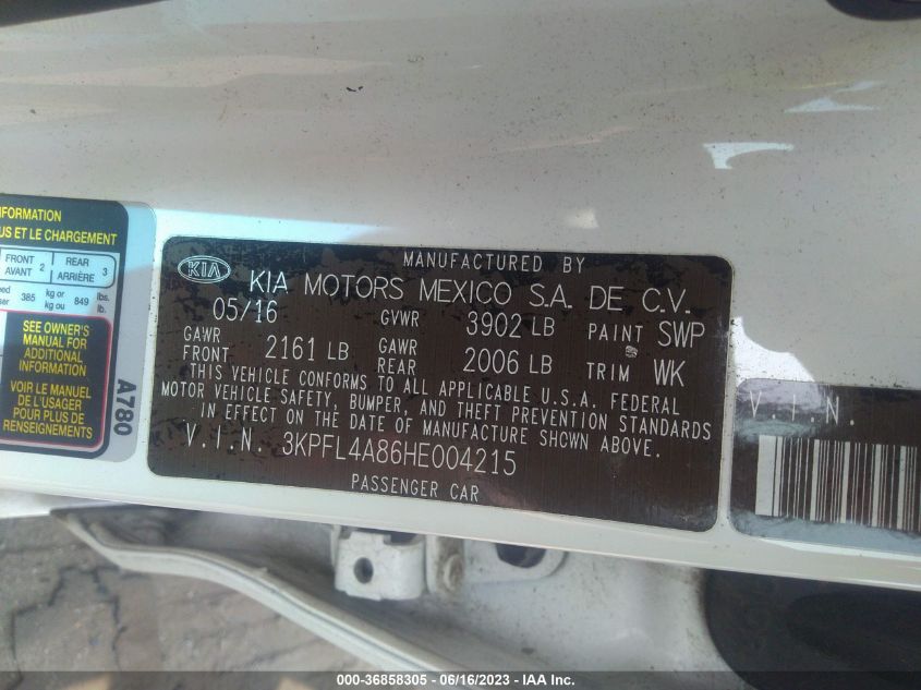 2017 KIA FORTE EX - 3KPFL4A86HE004215