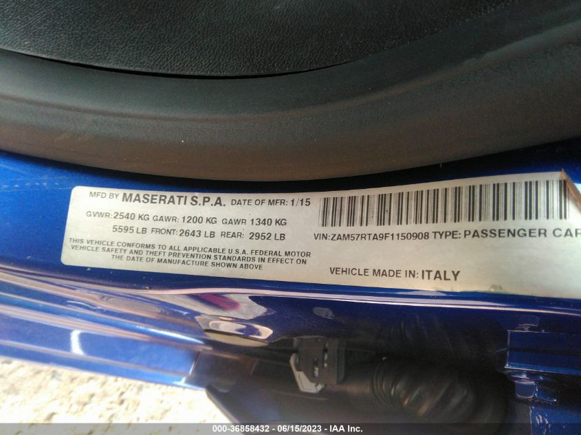 2015 MASERATI GHIBLI S Q4 ZAM57RTA9F1150908