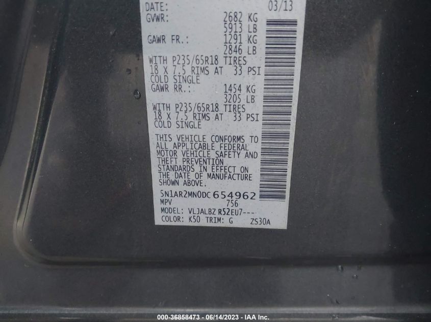2013 NISSAN PATHFINDER S - 5N1AR2MN0DC654962