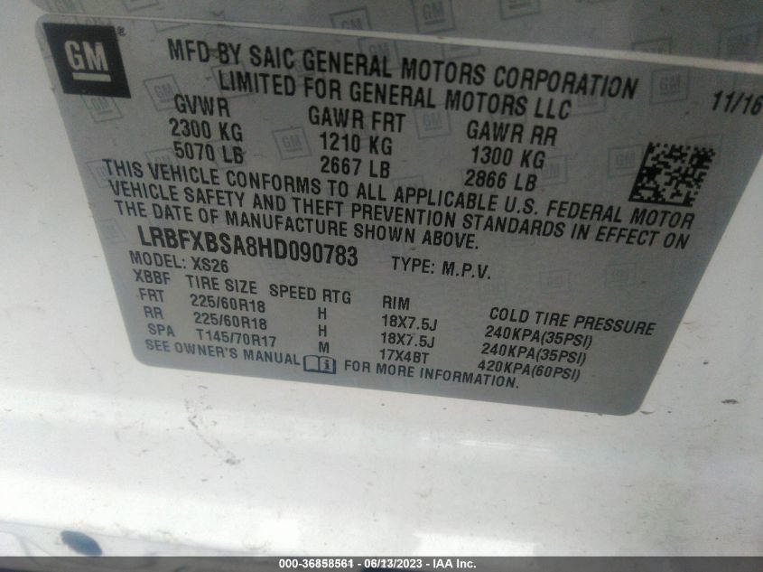 2017 BUICK ENVISION ESSENCE - LRBFXBSA8HD090783
