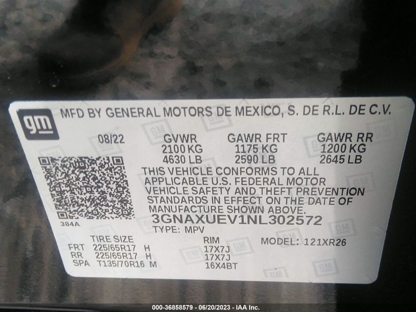 2022 CHEVROLET EQUINOX LT - 3GNAXUEV1NL302572