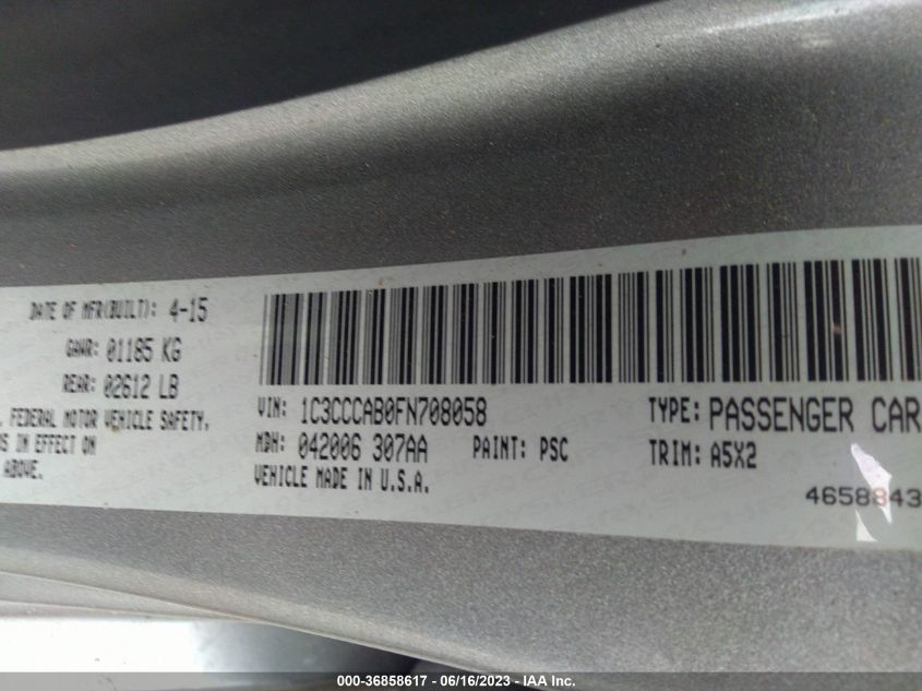 2015 CHRYSLER 200 LIMITED - 1C3CCCAB0FN708058