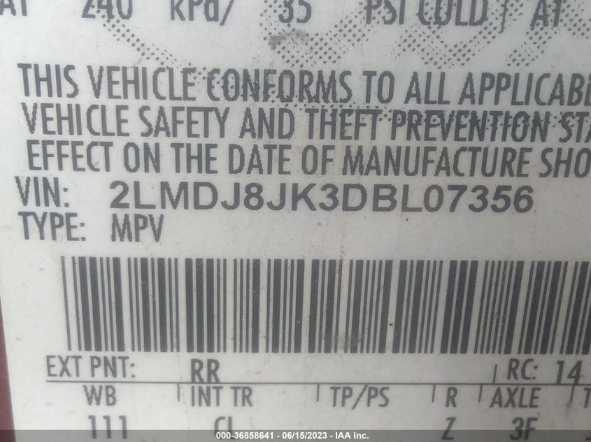 2013 LINCOLN MKX - 2LMDJ8JK3DBL07356
