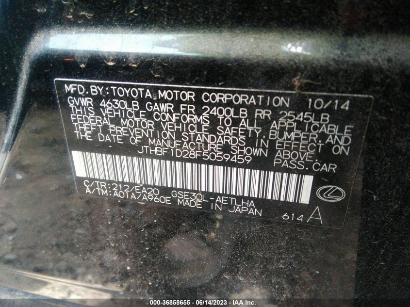 2015 LEXUS IS 250 - JTHBF1D28F5059459