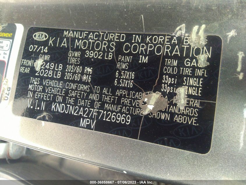 2015 KIA SOUL BASE - KNDJN2A27F7126969