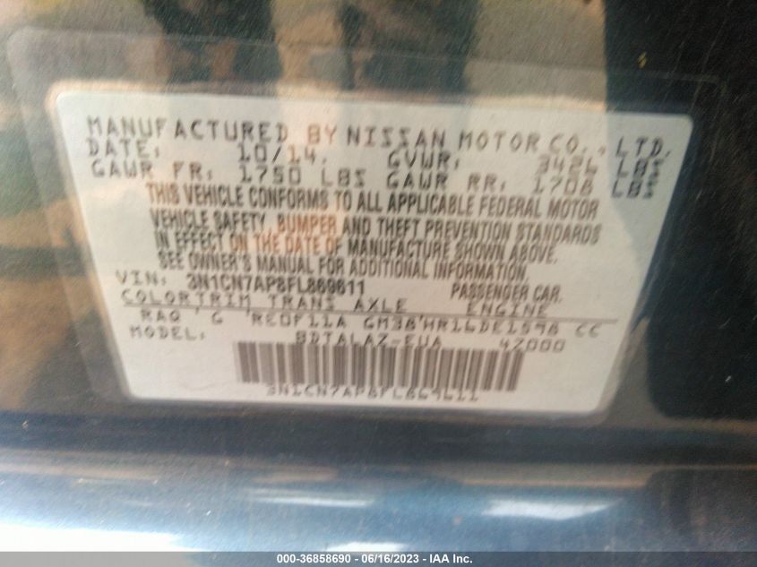 2015 NISSAN VERSA S PLUS - 3N1CN7AP8FL869611