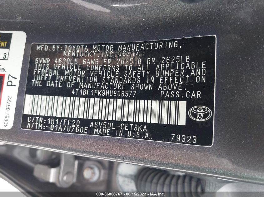 2017 TOYOTA CAMRY LE/XLE/SE/XSE - 4T1BF1FK9HU808577