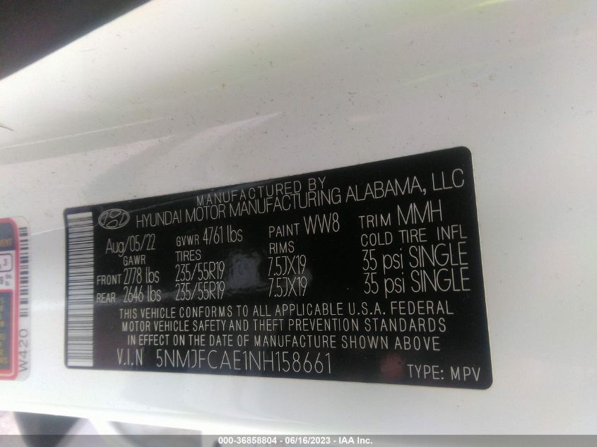 2022 HYUNDAI TUCSON SEL - 5NMJFCAE1NH158661