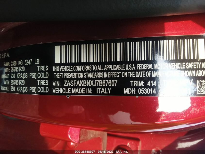 2018 ALFA ROMEO STELVIO TI - ZASFAKBNXJ7B67607