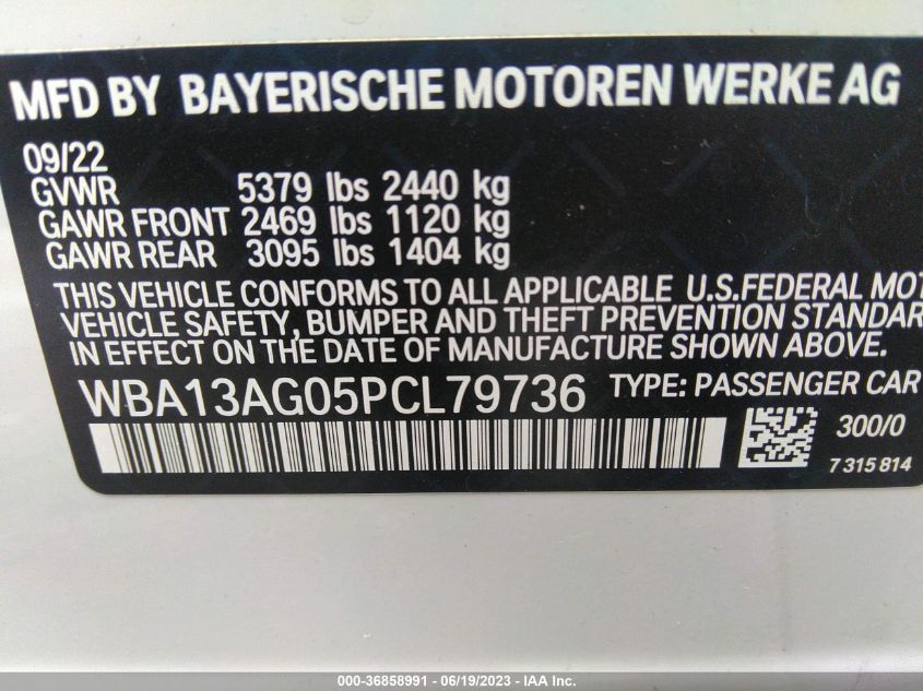 2023 BMW 5 SERIES 530E - WBA13AG05PCL79736