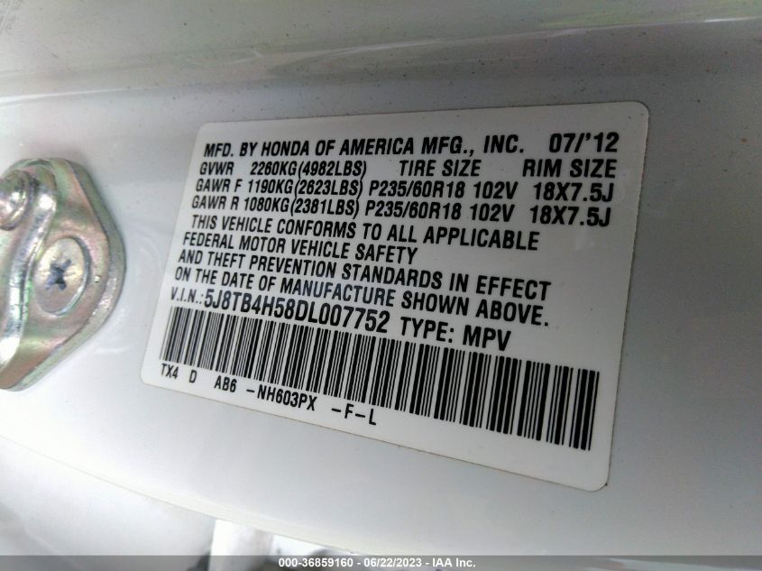 2013 ACURA RDX TECH PKG - 5J8TB4H58DL007752