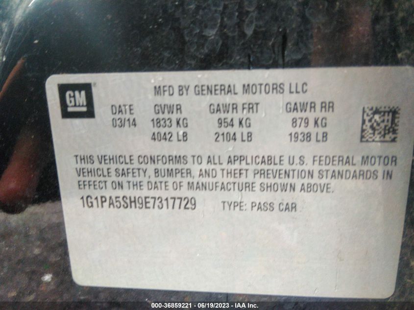2014 CHEVROLET CRUZE LS - 1G1PA5SH9E7317729