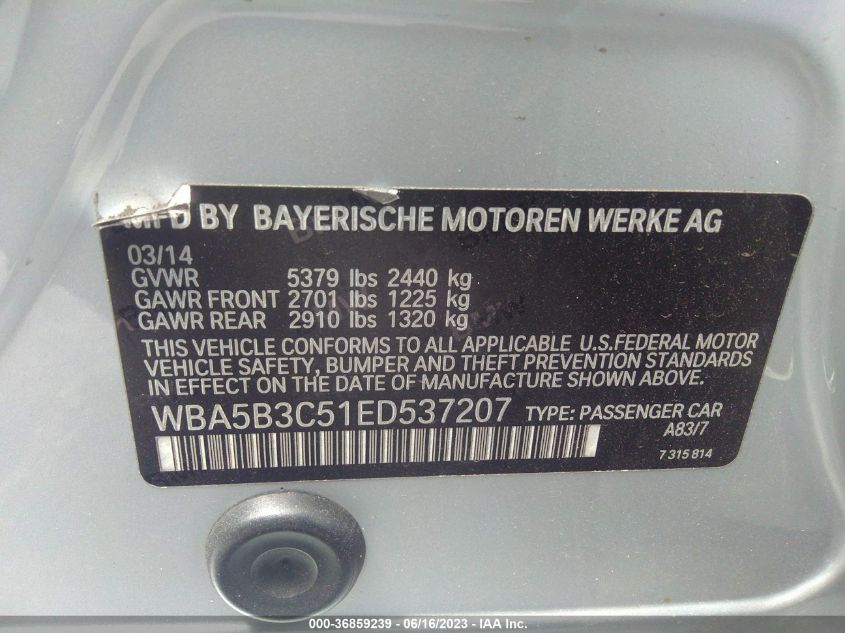 2014 BMW 5 SERIES 535I XDRIVE - WBA5B3C51ED537207