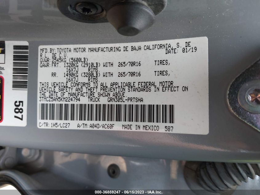 2019 TOYOTA TACOMA 4WD SR/SR5/TRD SPORT - 3TMCZ5AN5KM224794