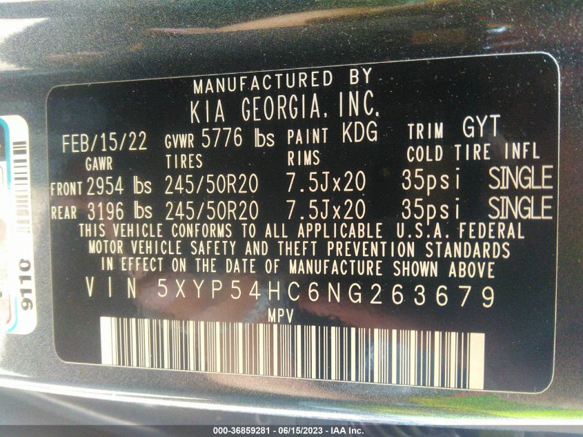 2022 KIA TELLURIDE SX - 5XYP54HC6NG263679