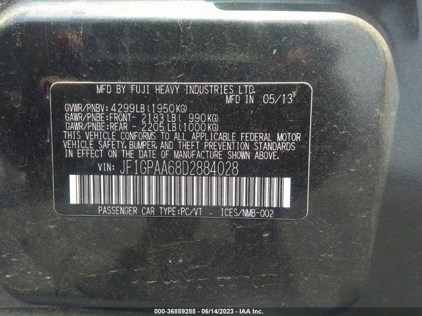 2013 SUBARU IMPREZA WAGON 2.0I - JF1GPAA68D2884028
