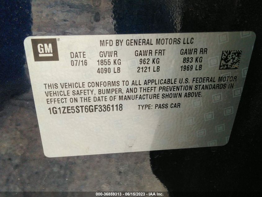 2016 CHEVROLET MALIBU LT - 1G1ZE5ST6GF336118