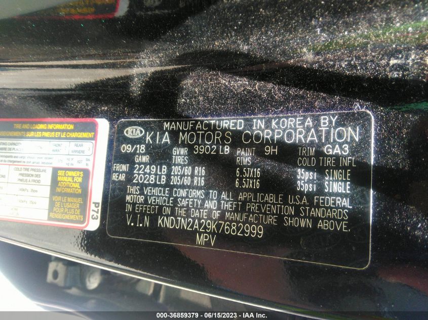2019 KIA SOUL BASE - KNDJN2A29K7682999