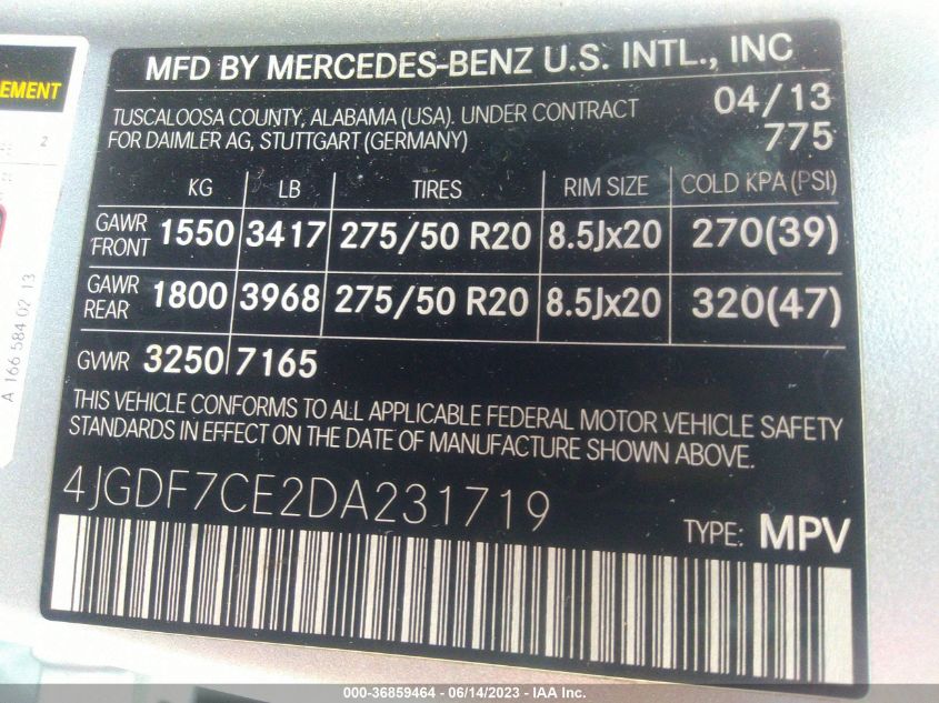 2013 MERCEDES-BENZ GL-CLASS GL 450 4JGDF7CE2DA231719