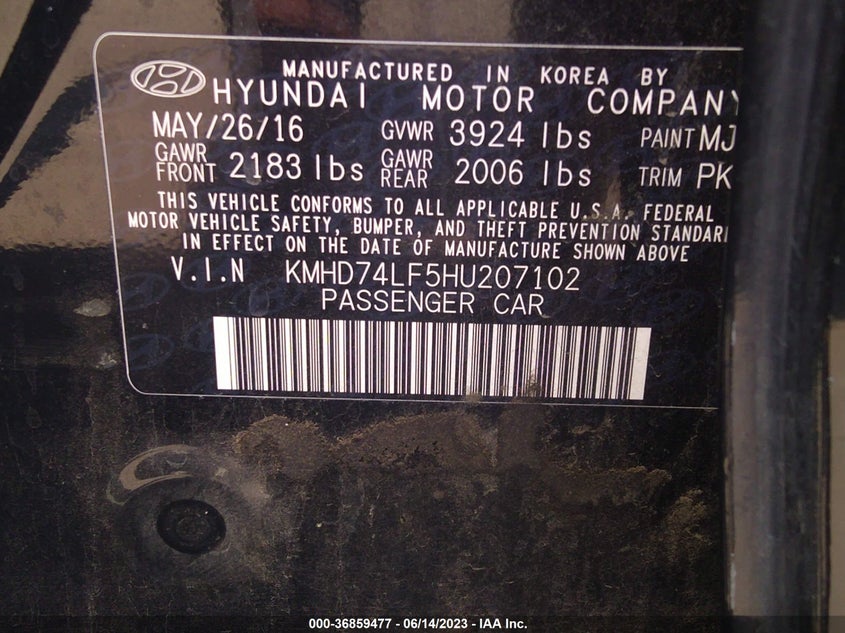VIN KMHD74LF5HU207102 2017 HYUNDAI ELANTRA SE