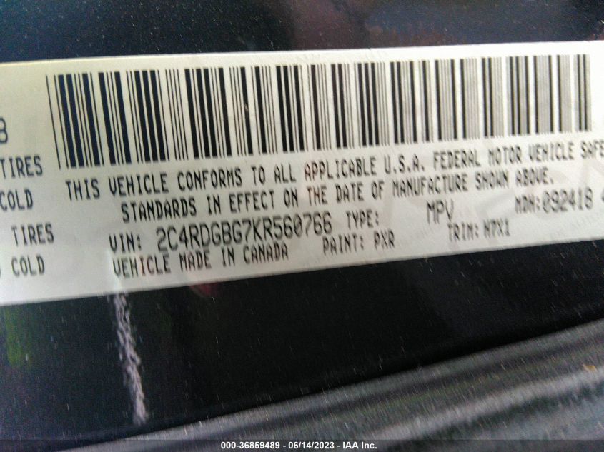 2019 DODGE GRAND CARAVAN SE - 2C4RDGBG7KR560766